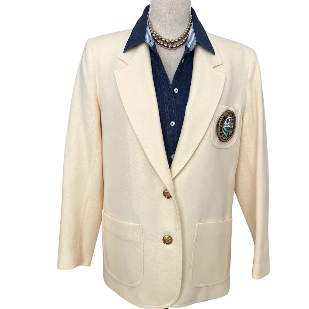 Vintage Cream Wool Salve Regina Crest Preppy Colligate Blazer Size M/L - Picture 14 of 16